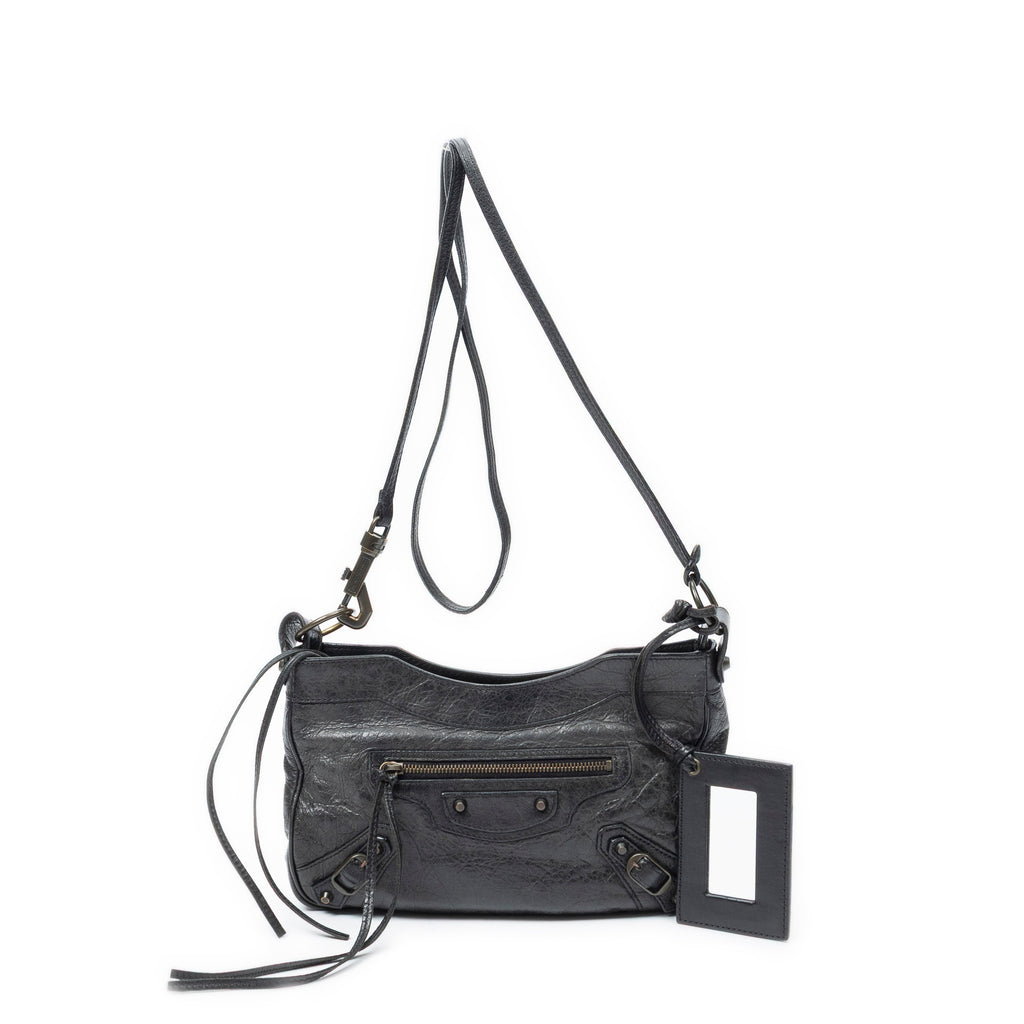 Shoulder Bag Classic Hip Crossbody Black Distressed Calfskin Leather
