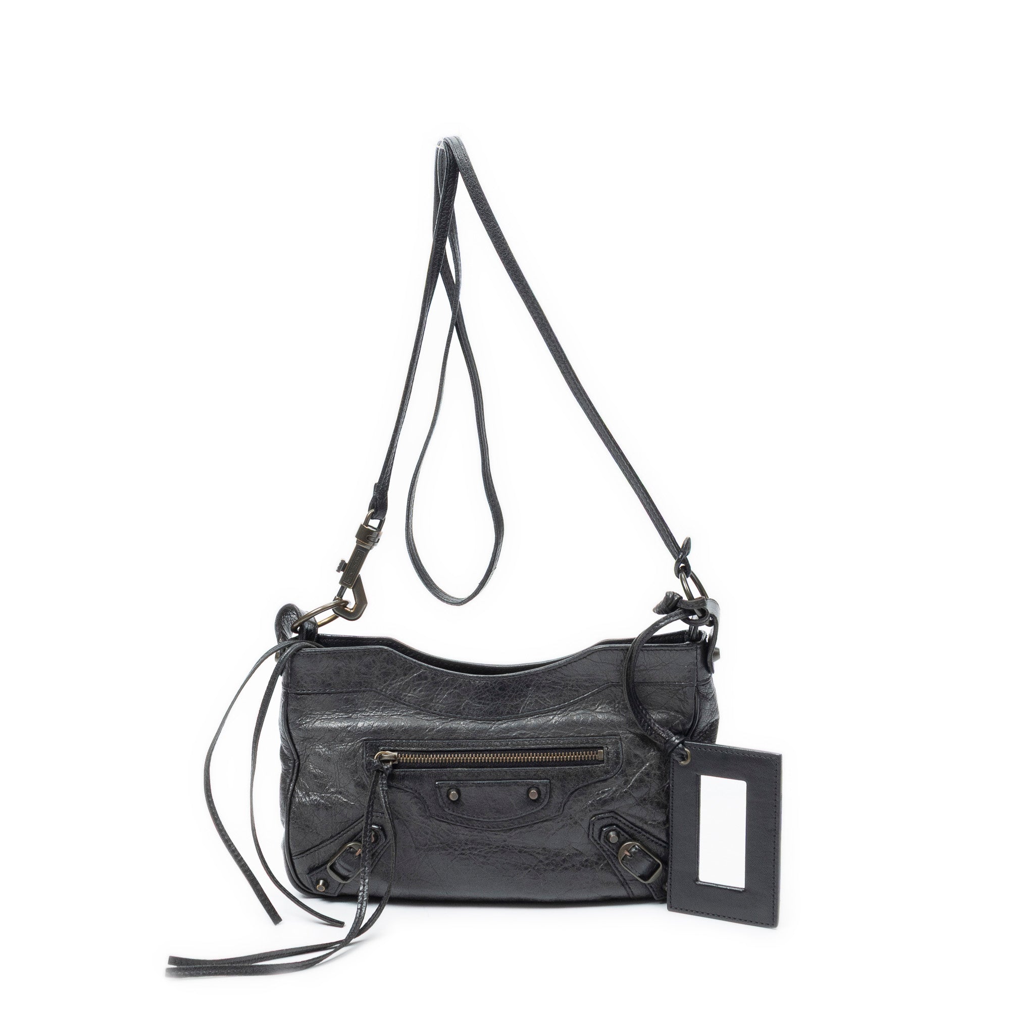 Shoulder Bag Classic Hip Crossbody Black Distressed Calfskin Leather