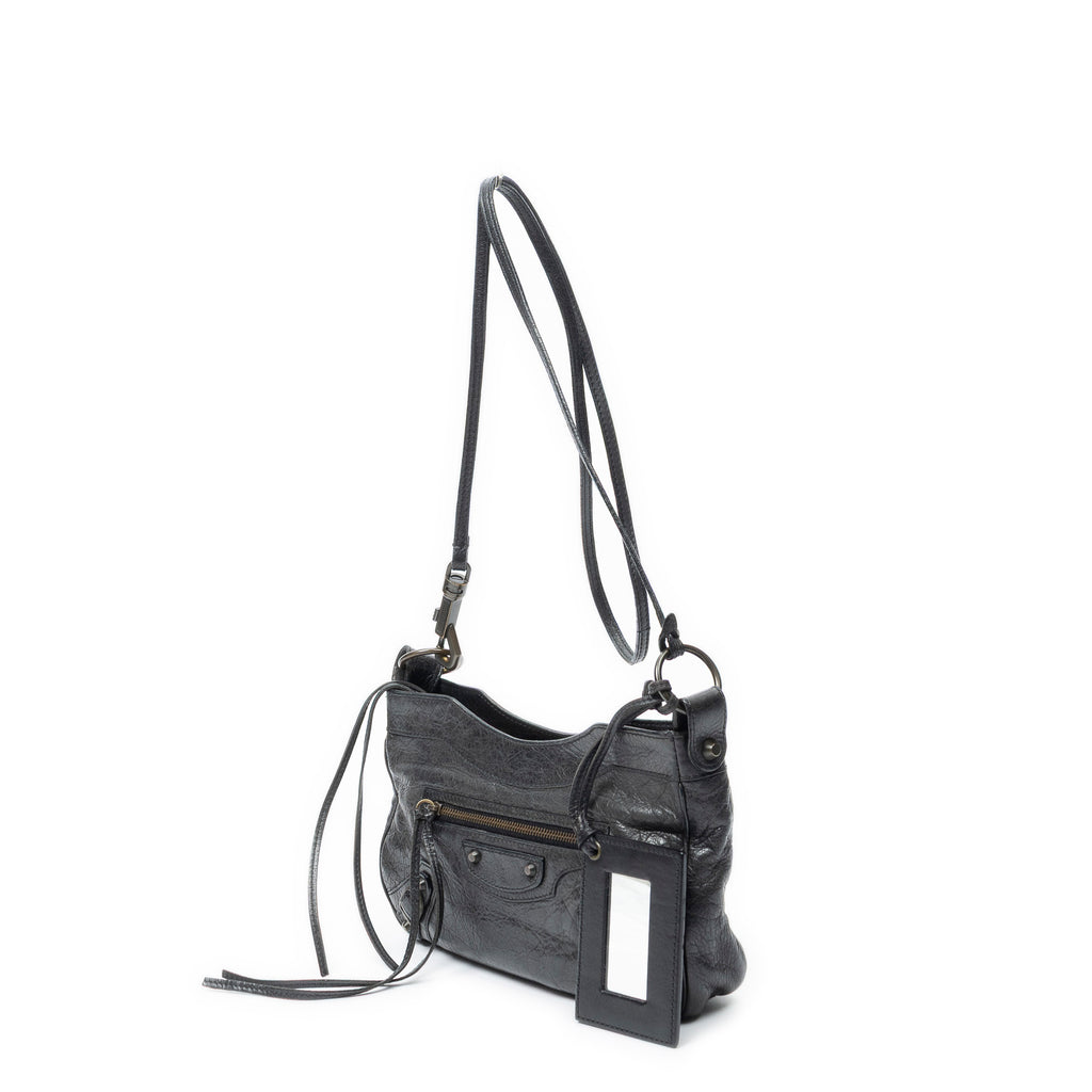 Shoulder Bag Classic Hip Crossbody Black Distressed Calfskin Leather