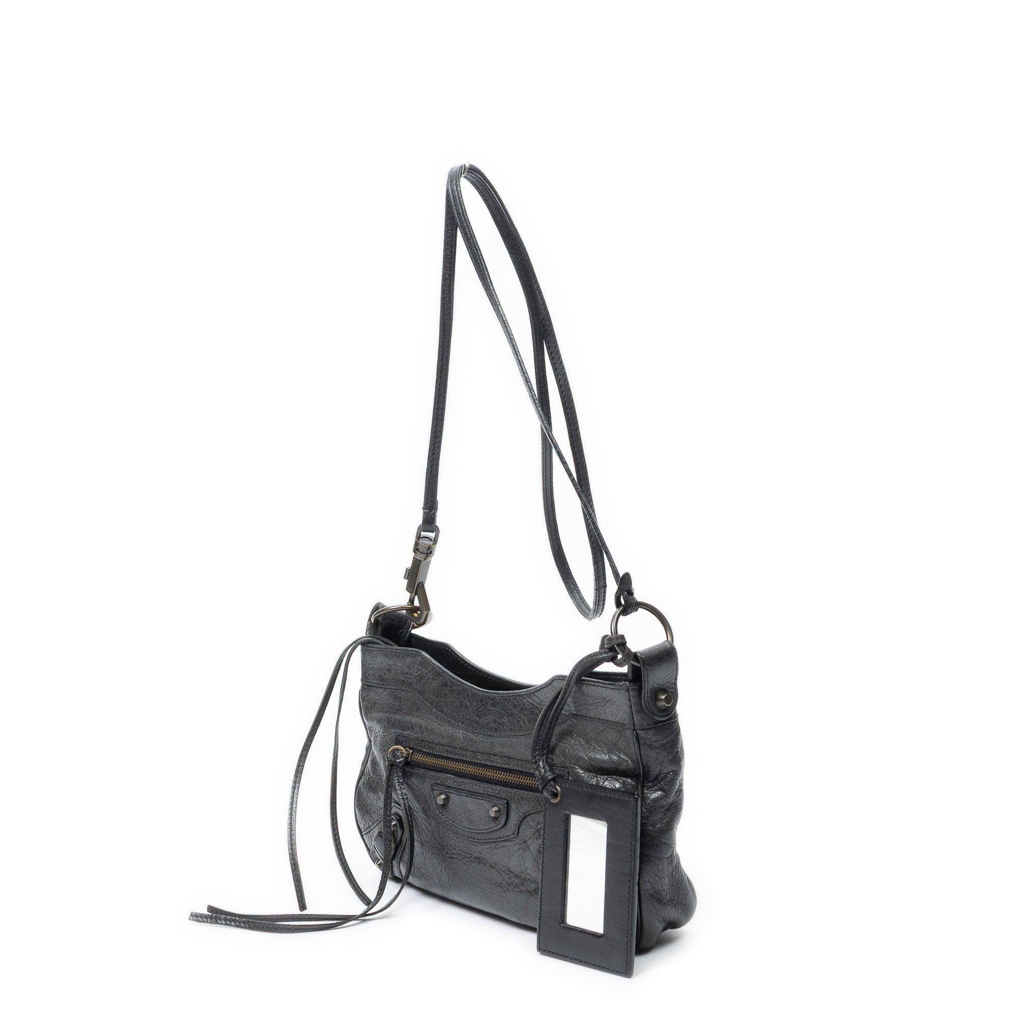 Shoulder Bag Classic Hip Crossbody Black Distressed Calfskin Leather