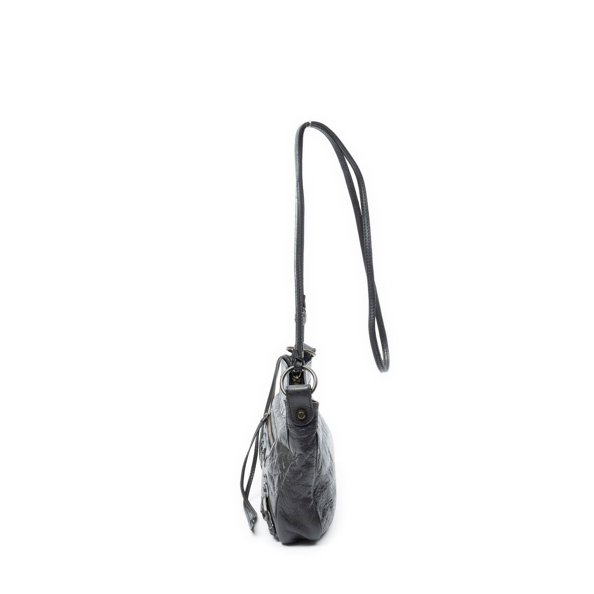 Shoulder Bag Classic Hip Crossbody Black Distressed Calfskin Leather