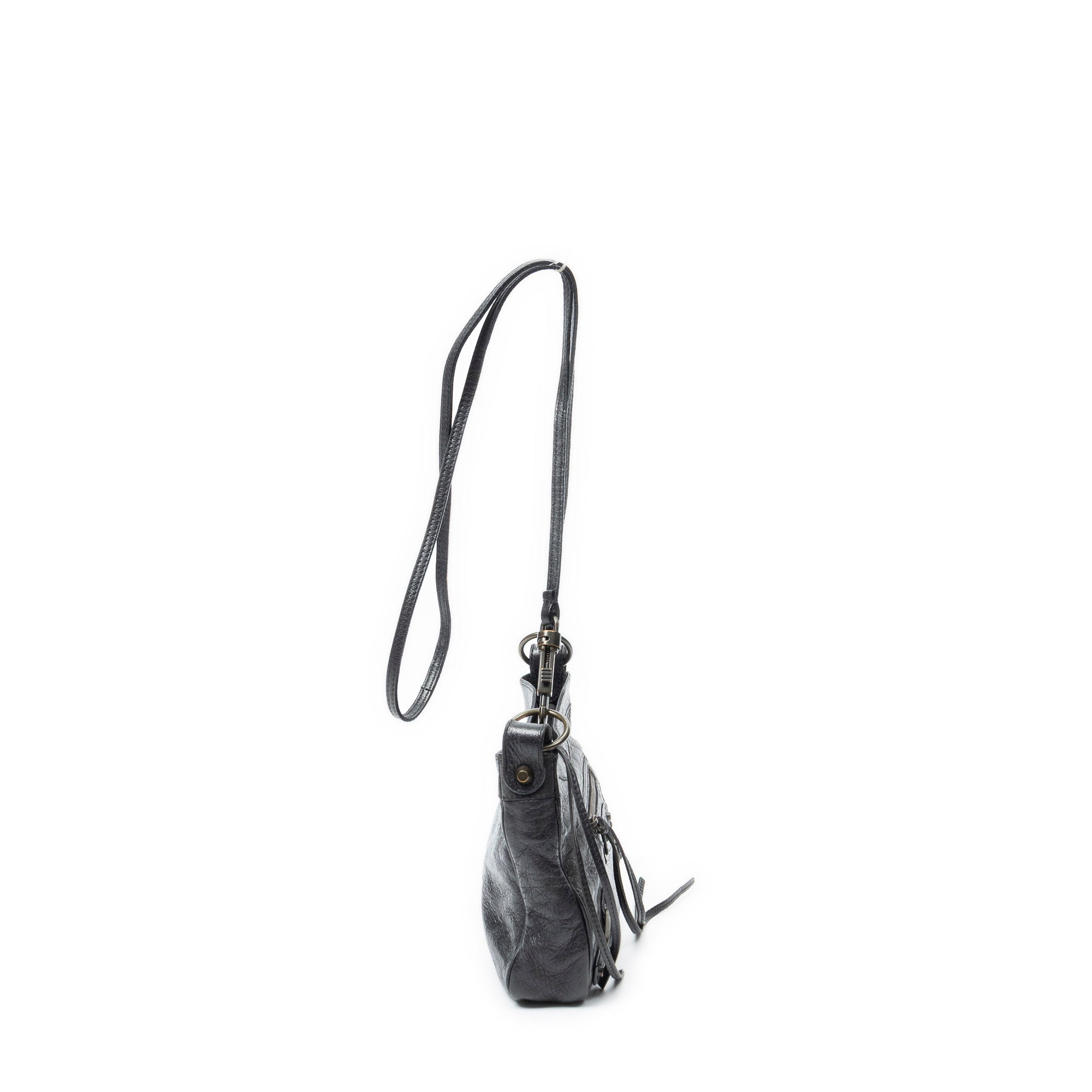 Shoulder Bag Classic Hip Crossbody Black Distressed Calfskin Leather