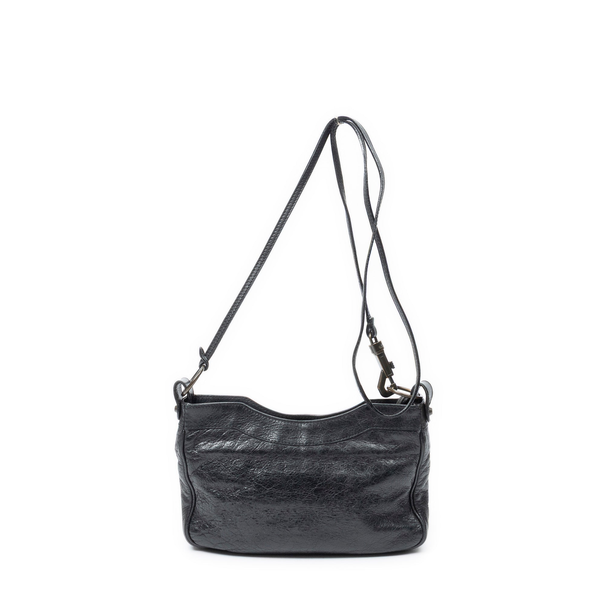 Shoulder Bag Classic Hip Crossbody Black Distressed Calfskin Leather