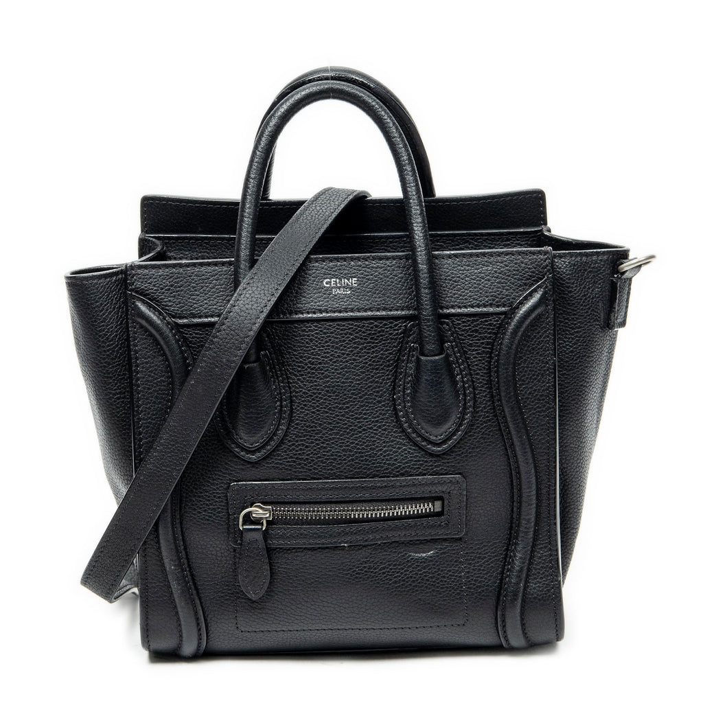 Shoulder Bag Nano Luggage Black Grained Calfskin Leather