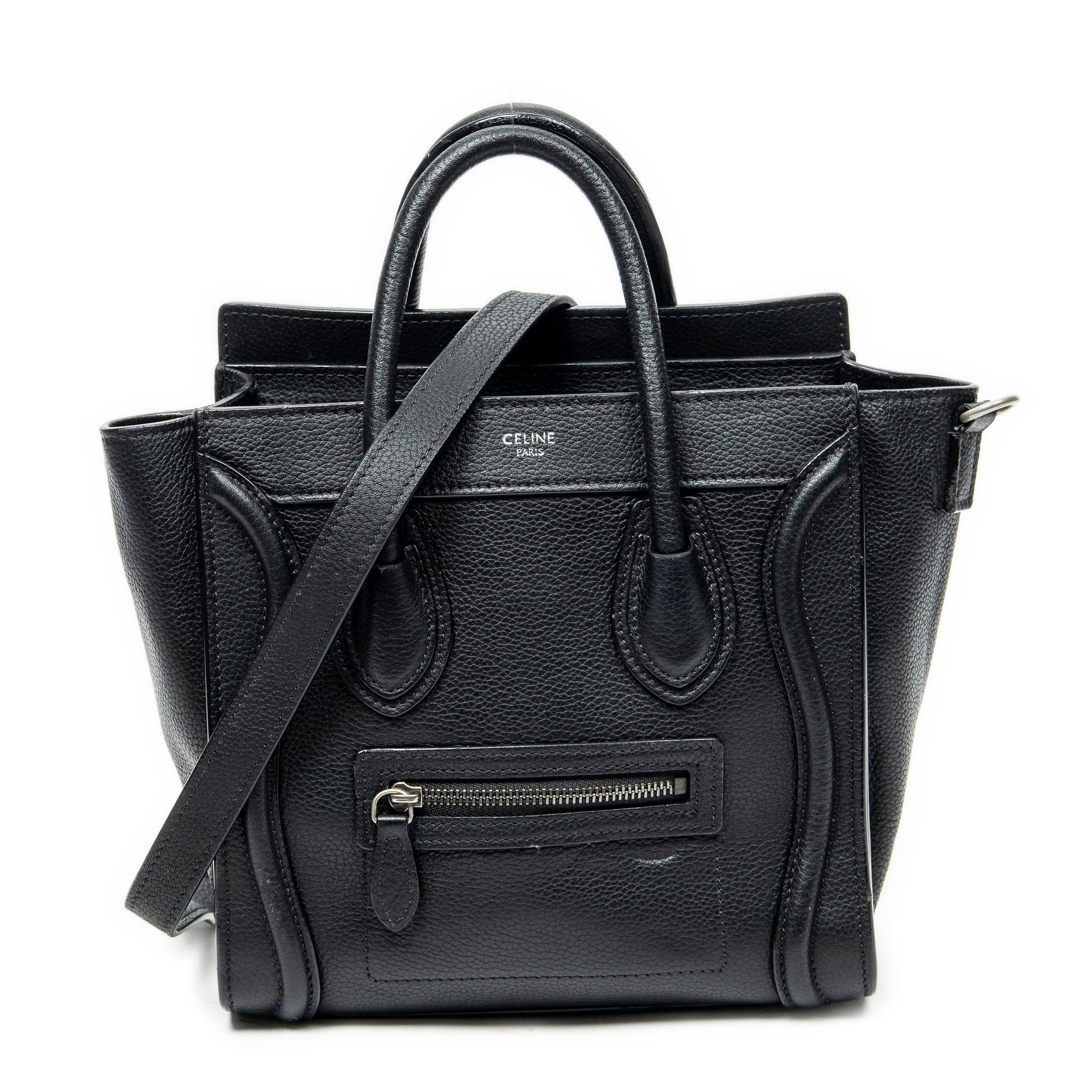 Shoulder Bag Nano Luggage Black Grained Calfskin Leather