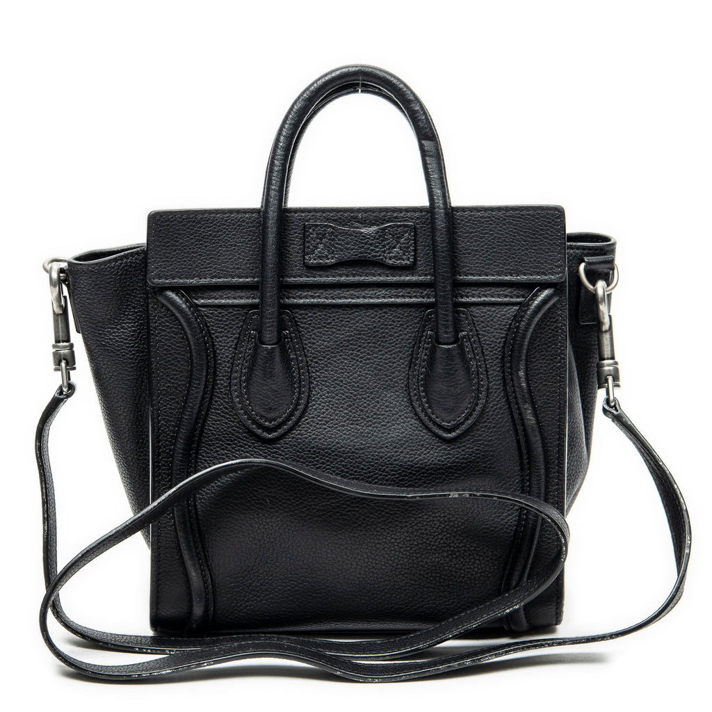Shoulder Bag Nano Luggage Black Grained Calfskin Leather