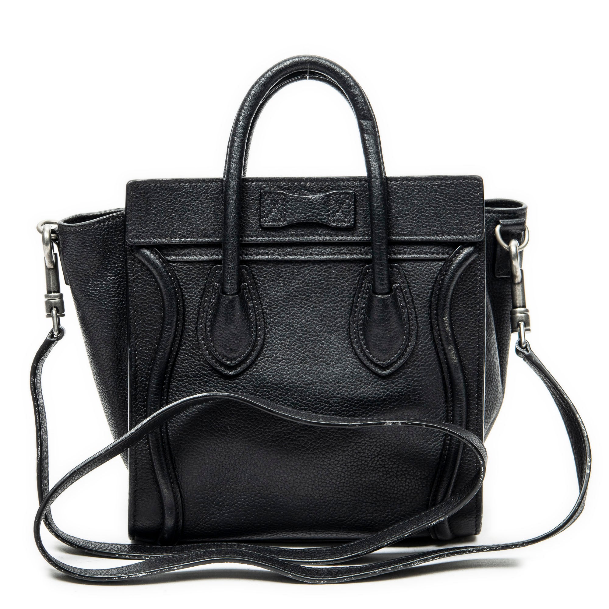 Shoulder Bag Nano Luggage Black Grained Calfskin Leather