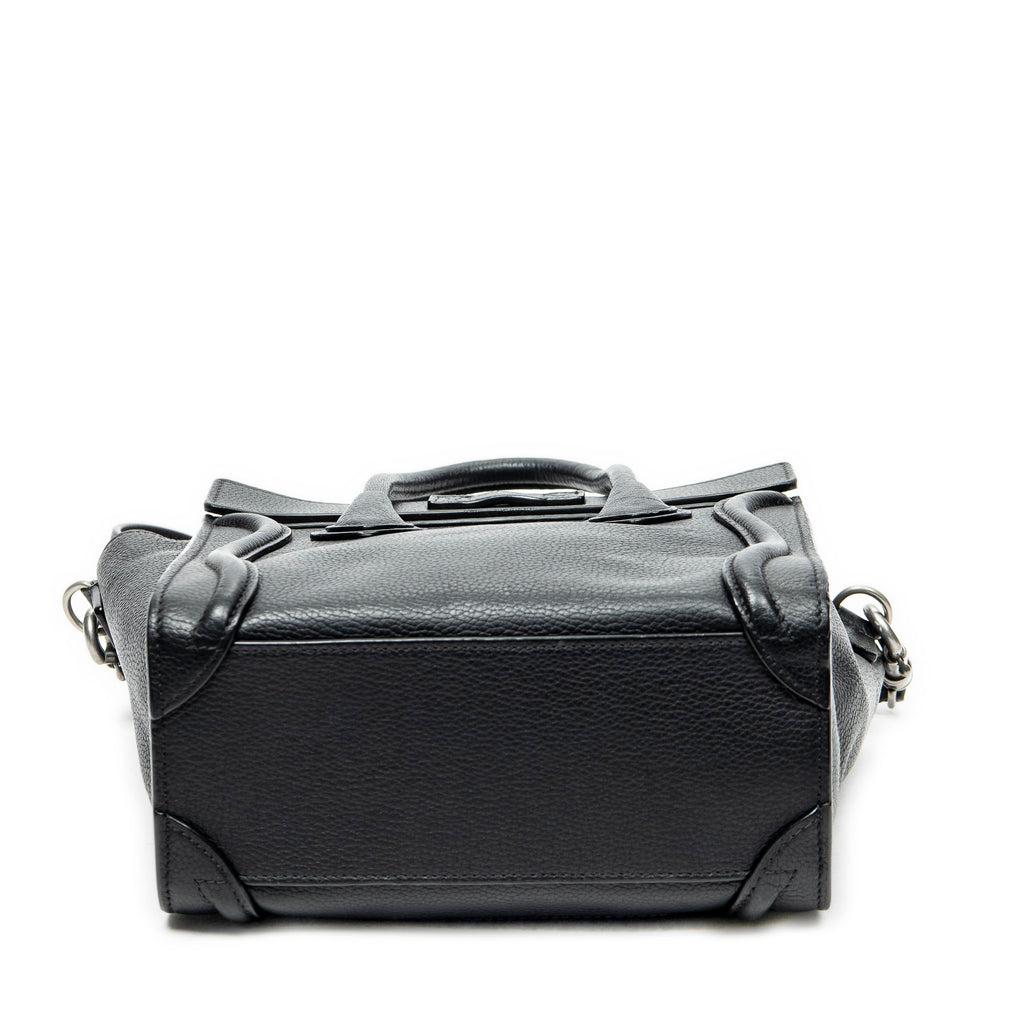 Shoulder Bag Nano Luggage Black Grained Calfskin Leather