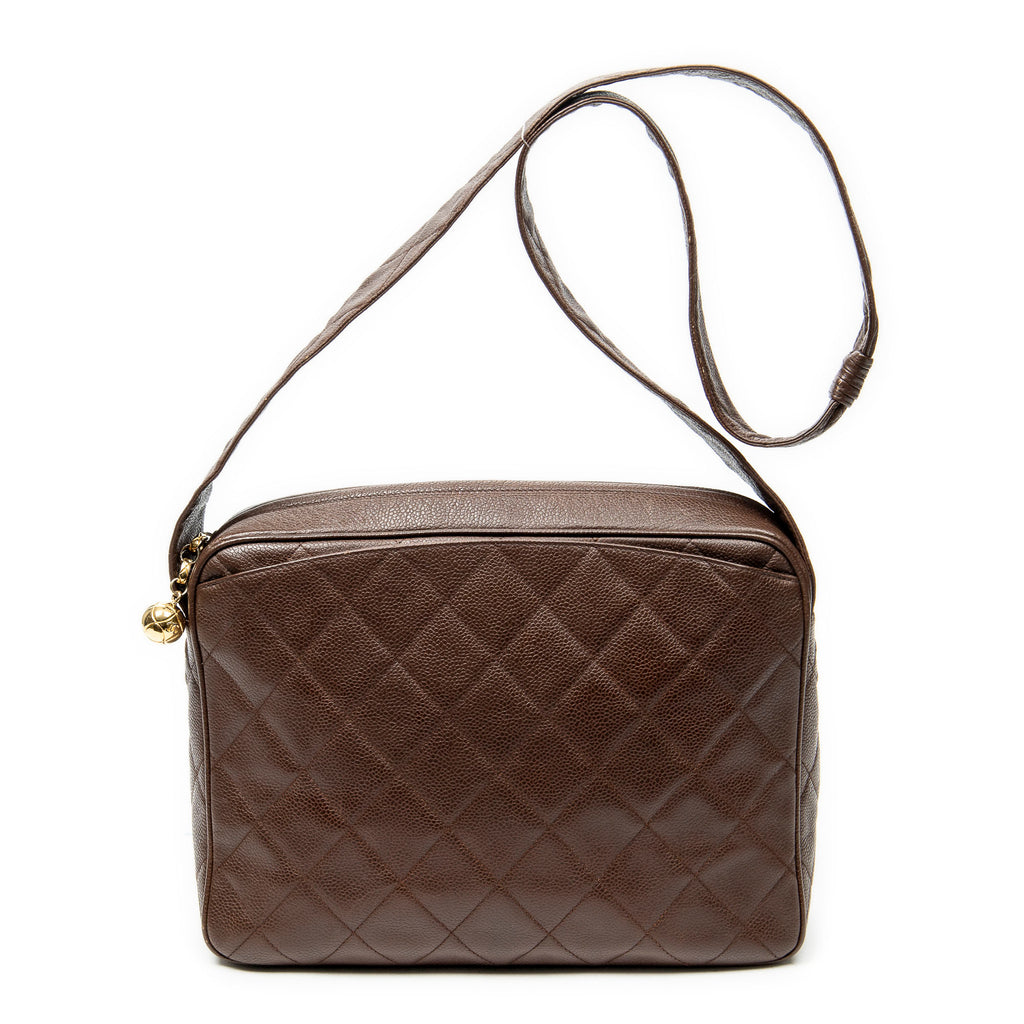 Shoulder Bag CC Ball Charm Messenger Brown Quilted Caviar Leather