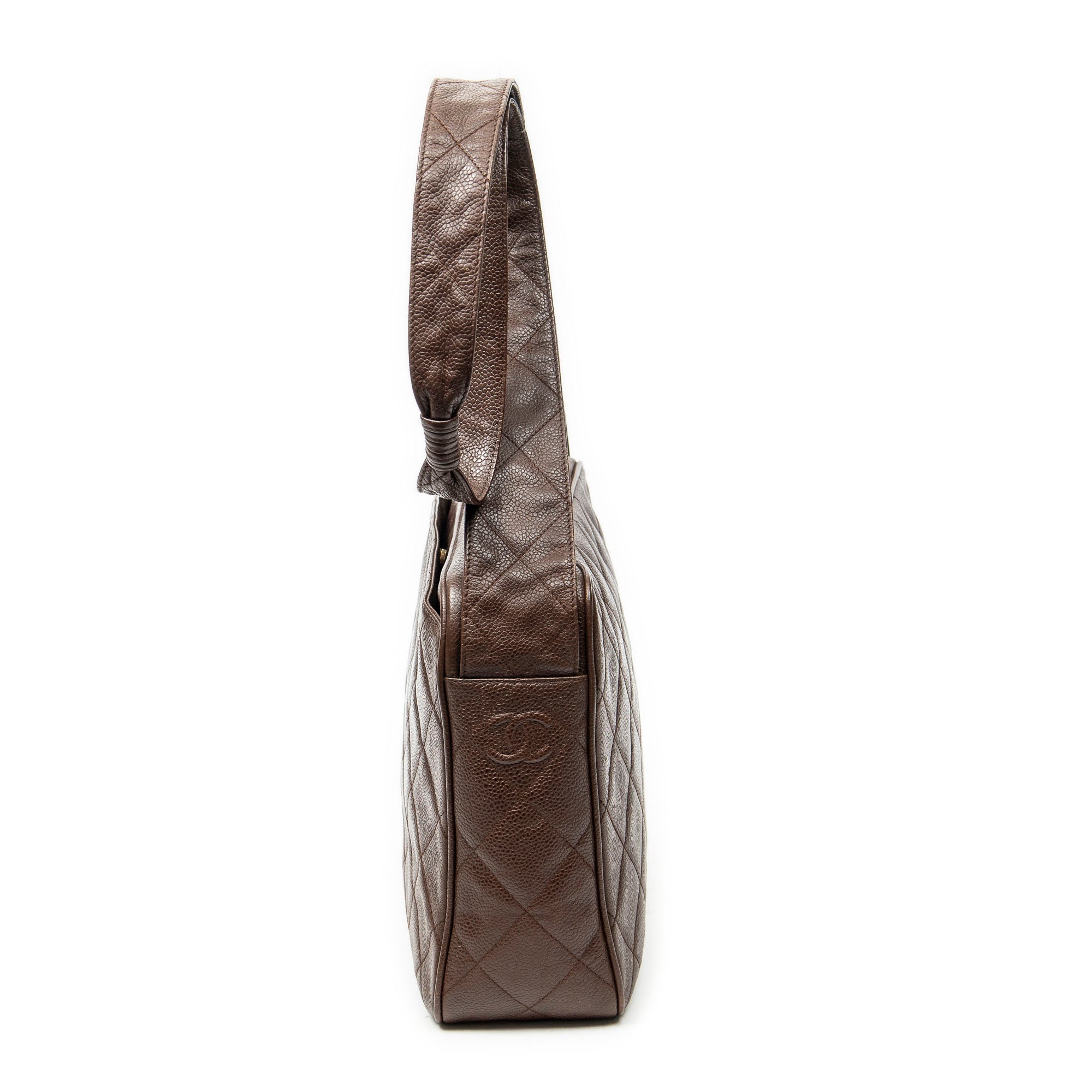 Shoulder Bag CC Ball Charm Messenger Brown Quilted Caviar Leather