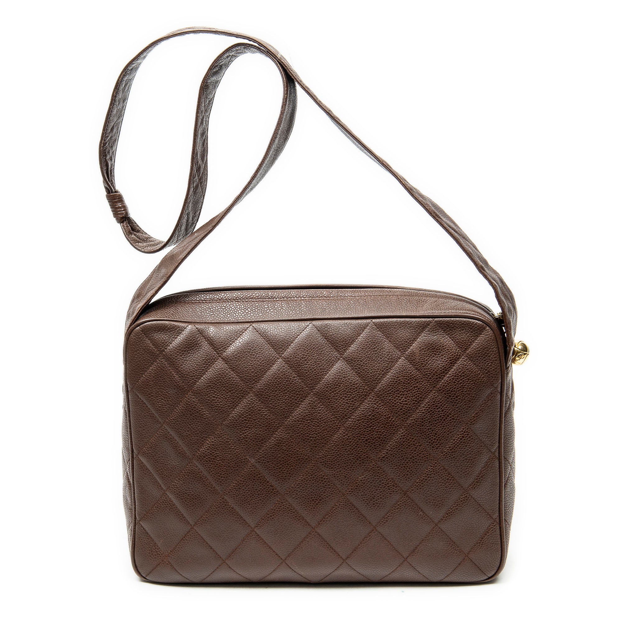 Shoulder Bag CC Ball Charm Messenger Brown Quilted Caviar Leather