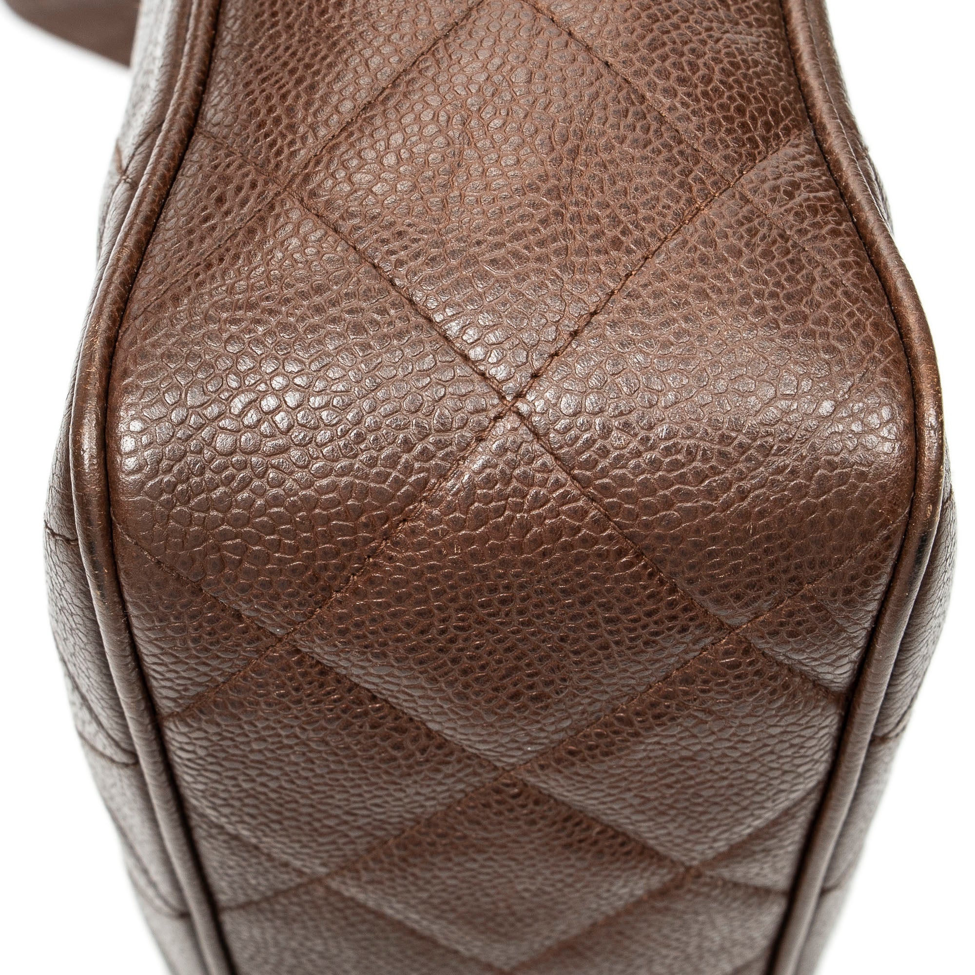 Shoulder Bag CC Ball Charm Messenger Brown Quilted Caviar Leather