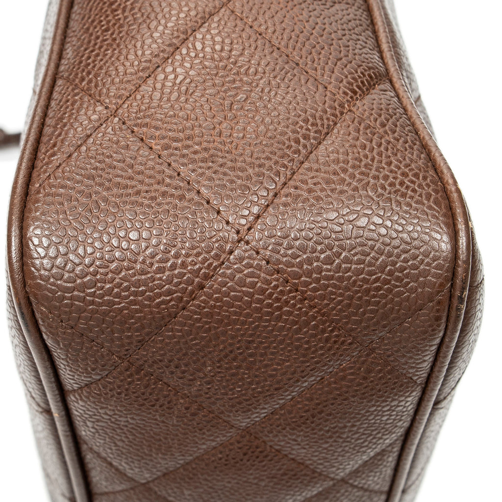 Shoulder Bag CC Ball Charm Messenger Brown Quilted Caviar Leather