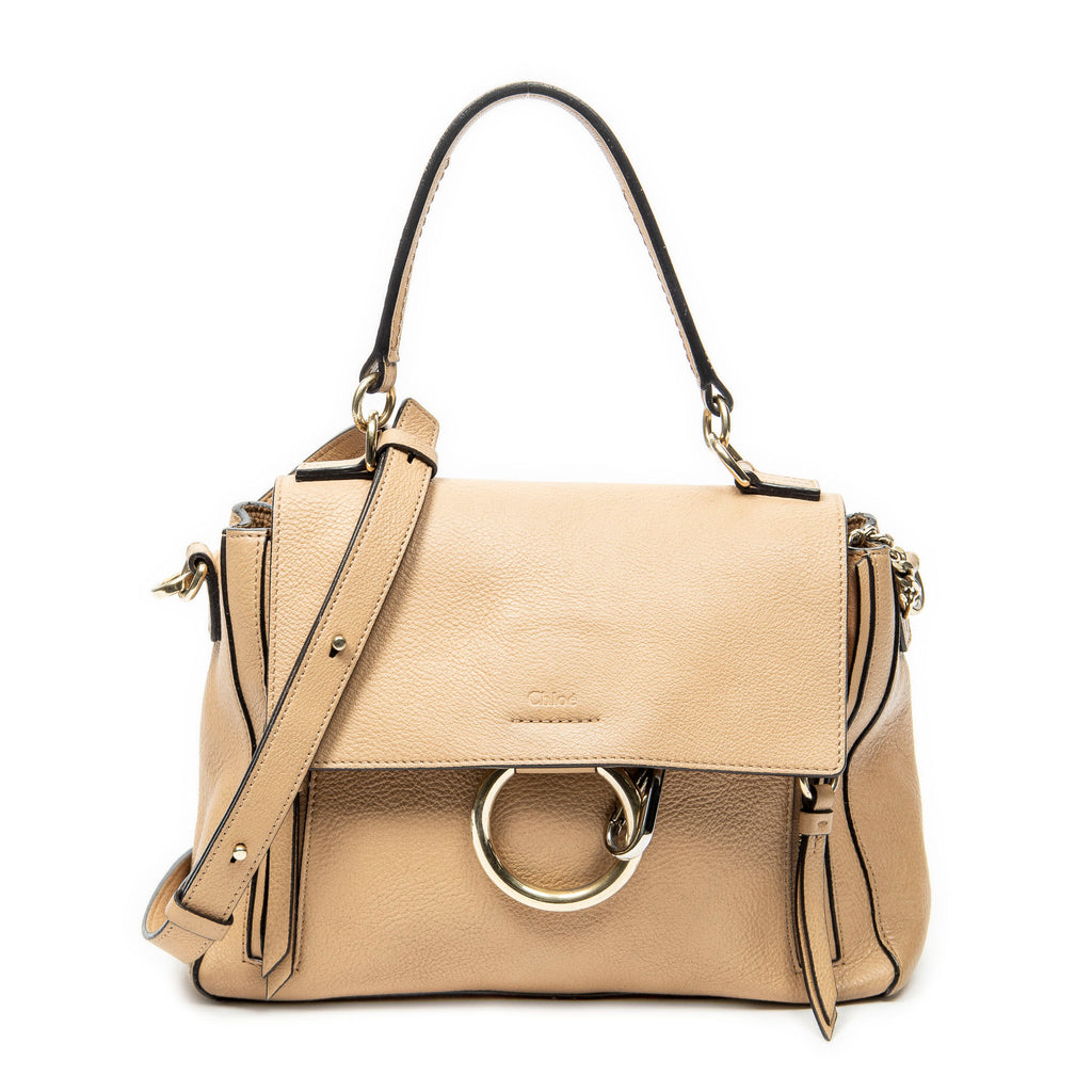 Shoulder Bag Small Faye Day Beige Grained Calfskin Leather