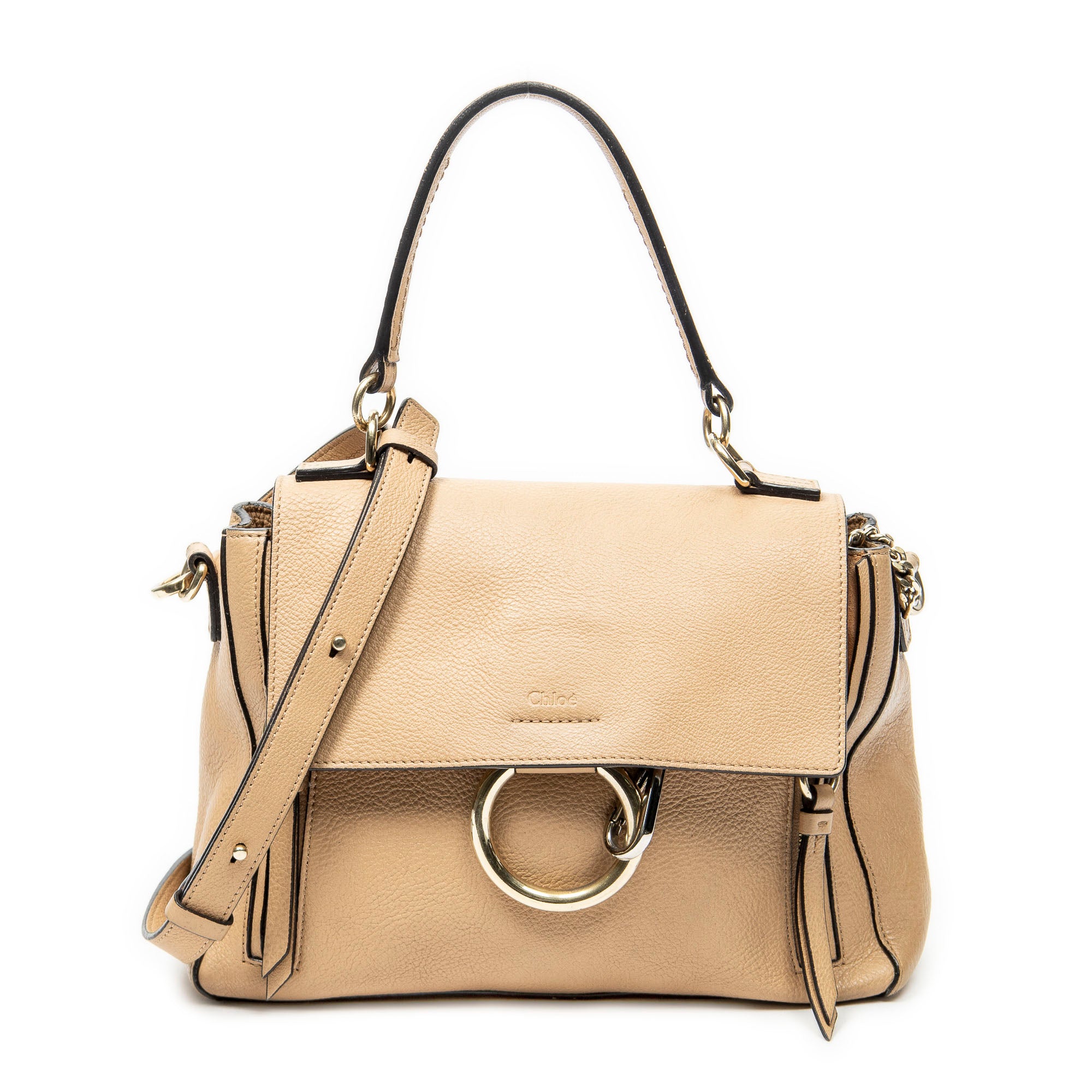 Shoulder Bag Small Faye Day Beige Grained Calfskin Leather
