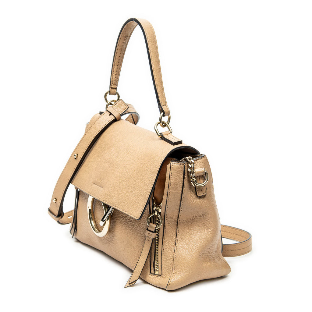 Shoulder Bag Small Faye Day Beige Grained Calfskin Leather
