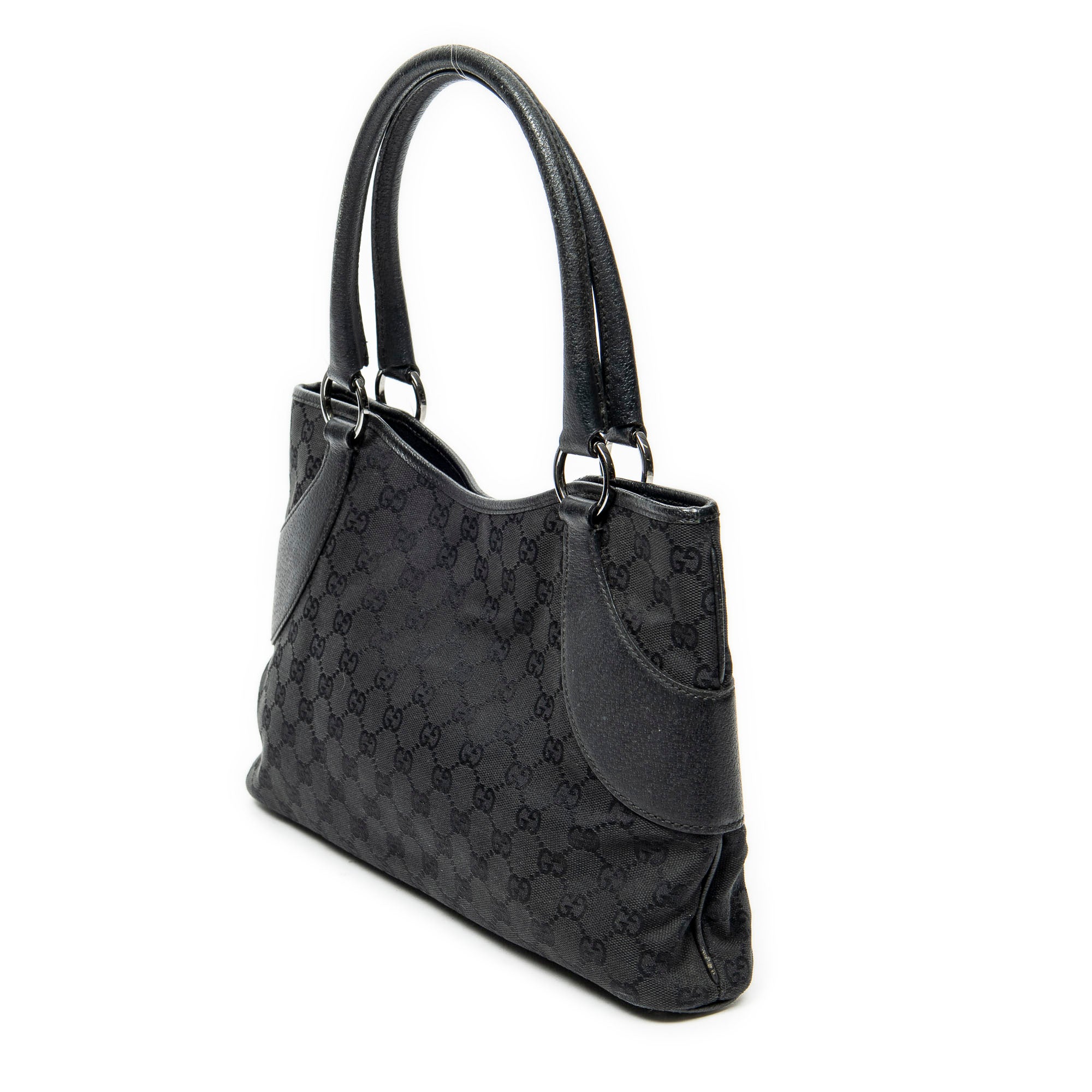 Shoulder Bag Horizontal Jacquard Tote Black Monogrammed Canvas