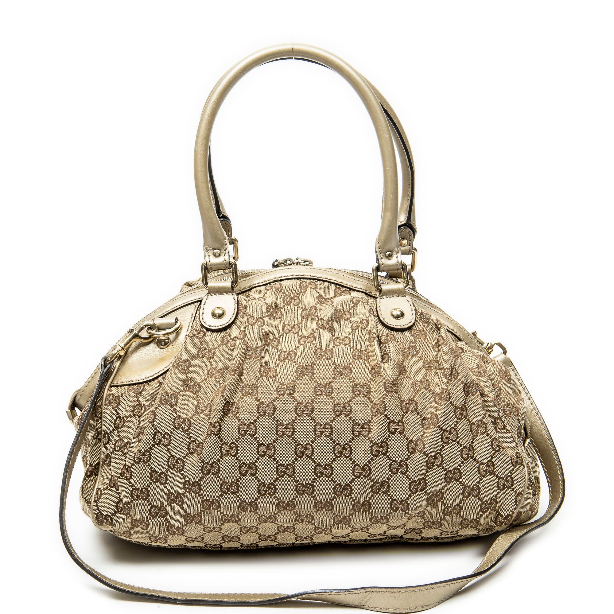 Bandolera Mediana Sukey Boston Lona Monogramada Beige