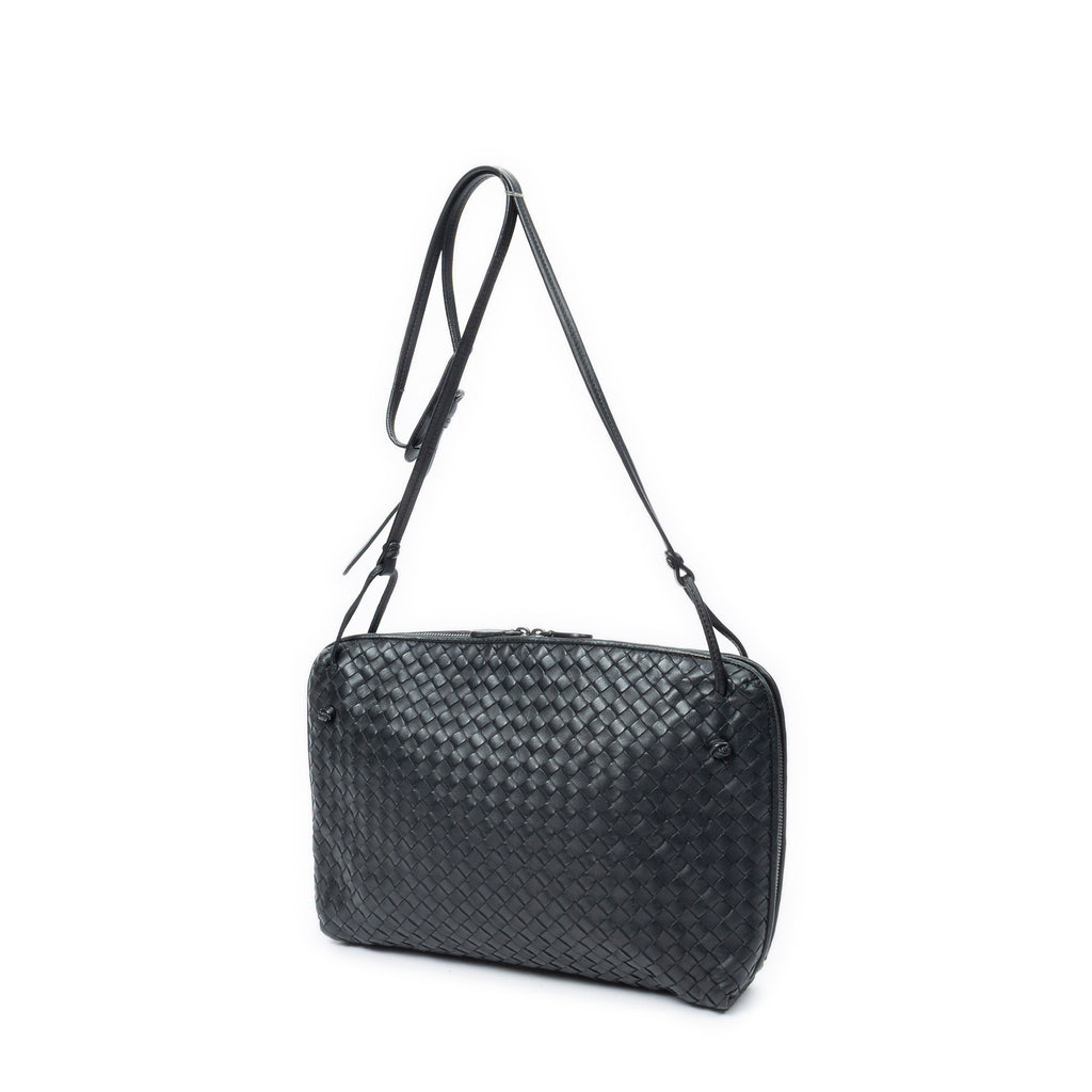 Shoulder Bag Large Nodini Crossbody Black Intrecciato Leather