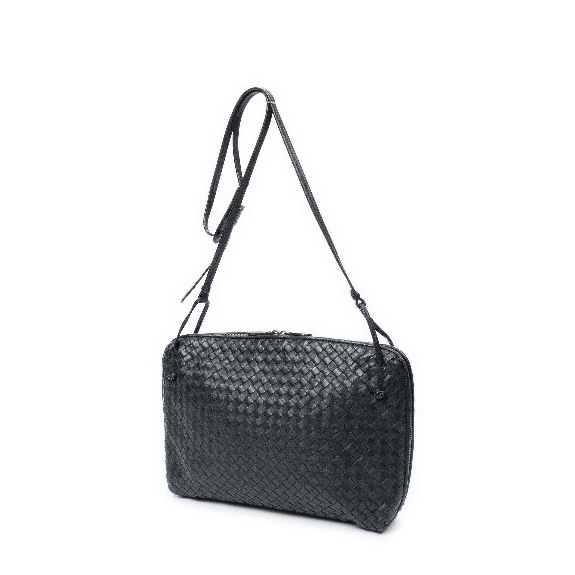 Shoulder Bag Large Nodini Crossbody Black Intrecciato Leather