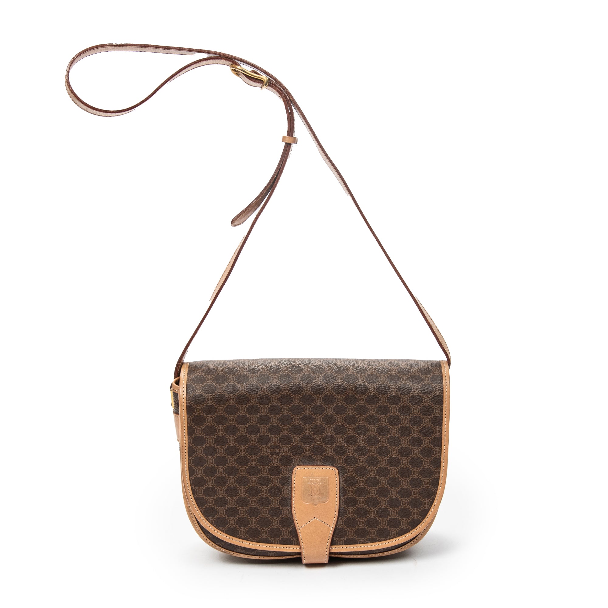 Shoulder Bag Vintage Flap Crossbody Brown Macadam Coated Canvas