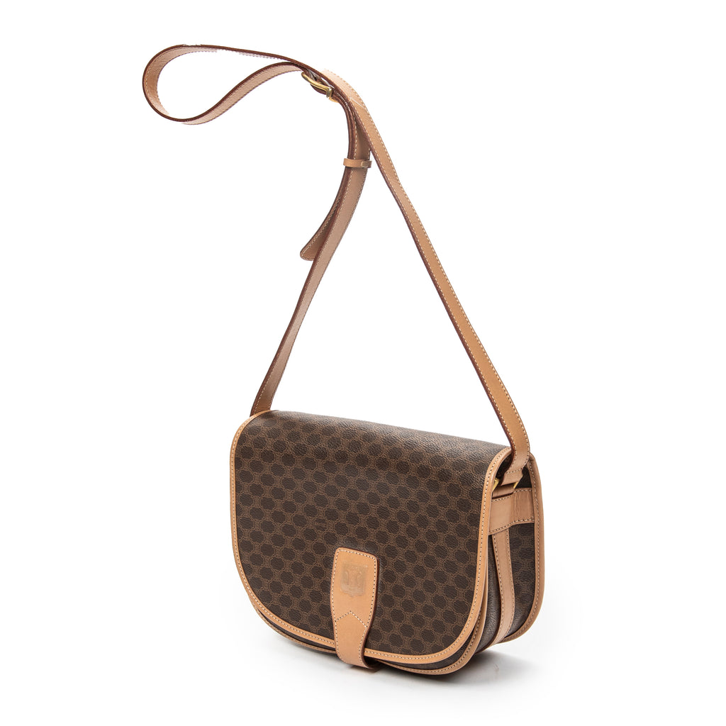 Shoulder Bag Vintage Flap Crossbody Brown Macadam Coated Canvas