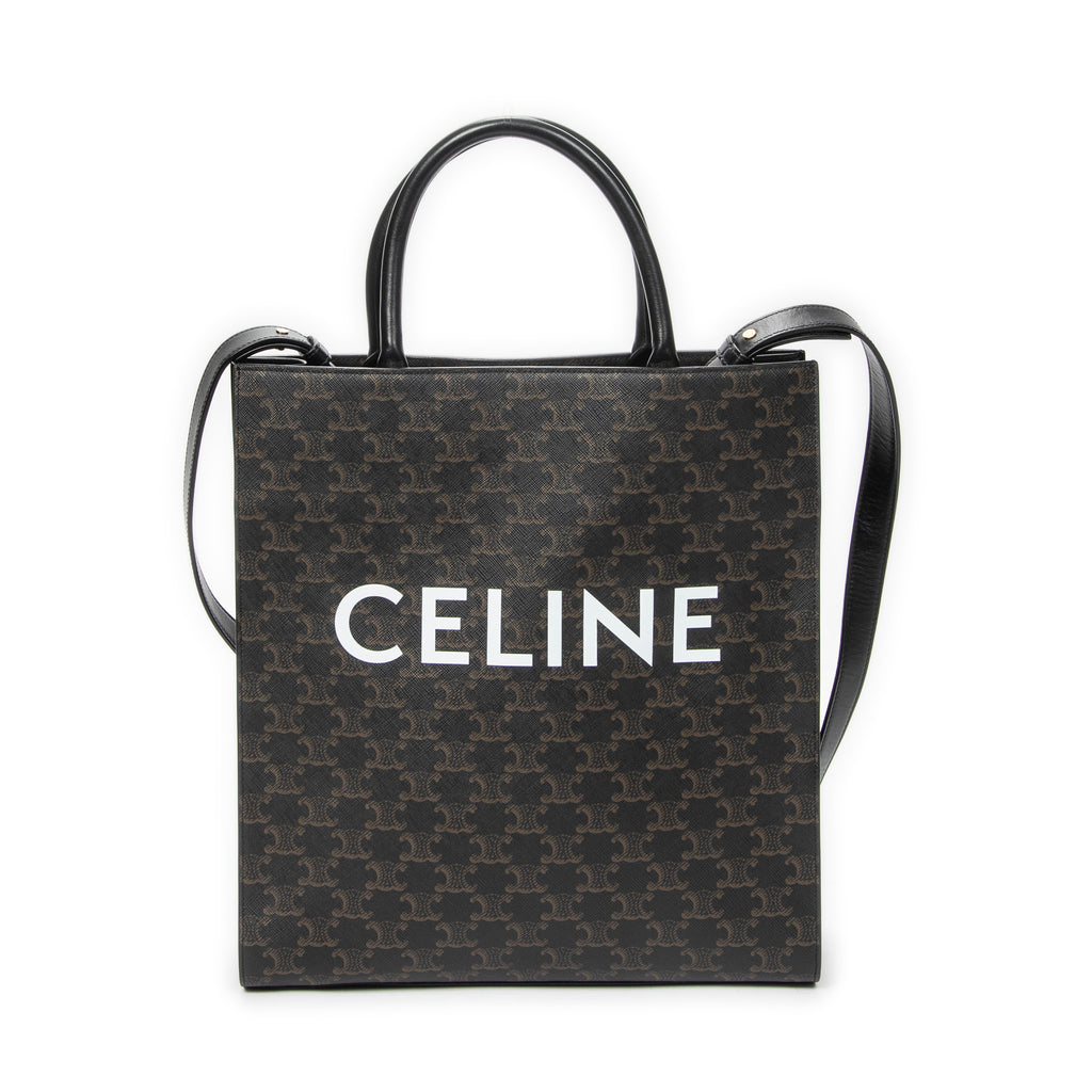 Shoulder Bag Medium Vertical Cabas Tote Black Triomphe Coated Canvas