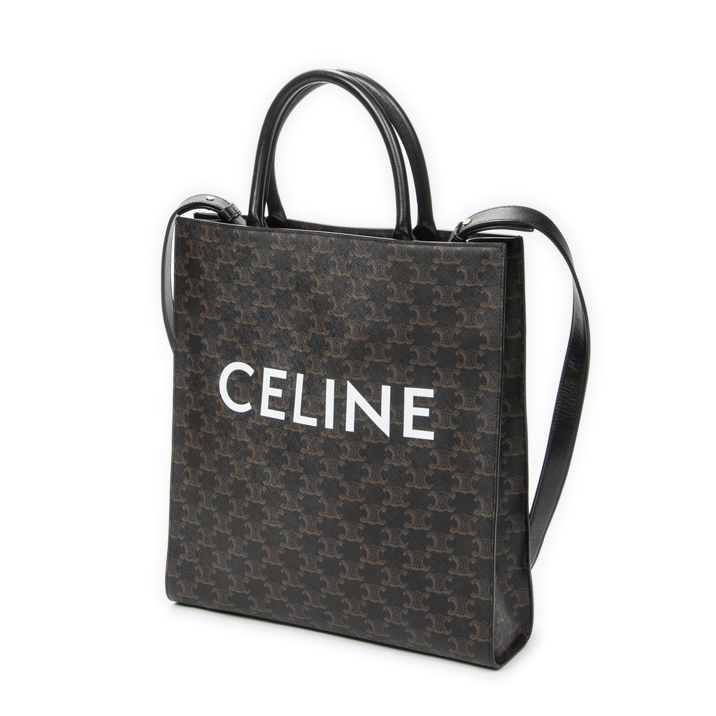 Shoulder Bag Medium Vertical Cabas Tote Black Triomphe Coated Canvas
