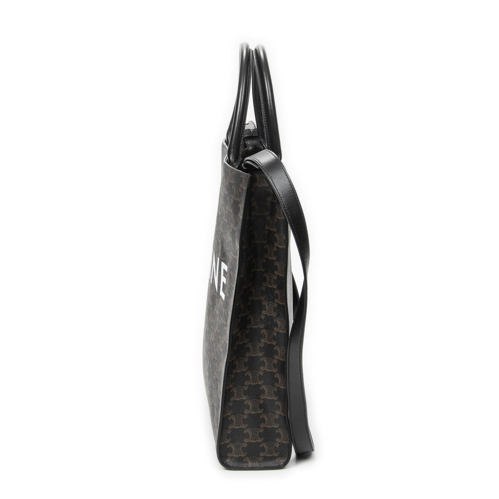 Shoulder Bag Medium Vertical Cabas Tote Black Triomphe Coated Canvas