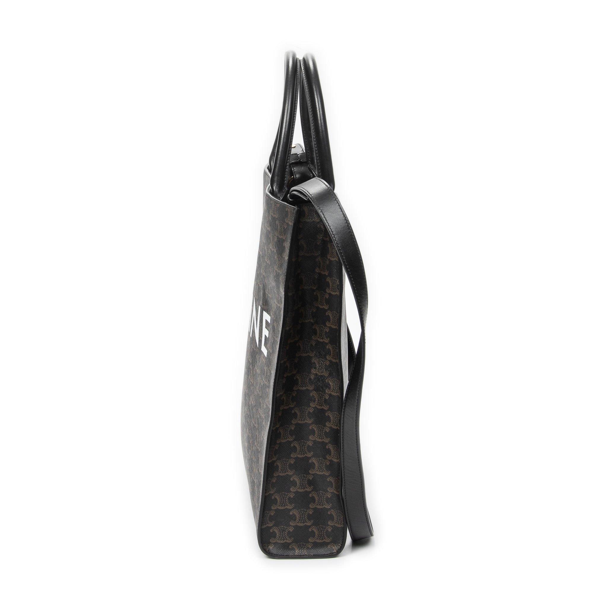 Shoulder Bag Medium Vertical Cabas Tote Black Triomphe Coated Canvas