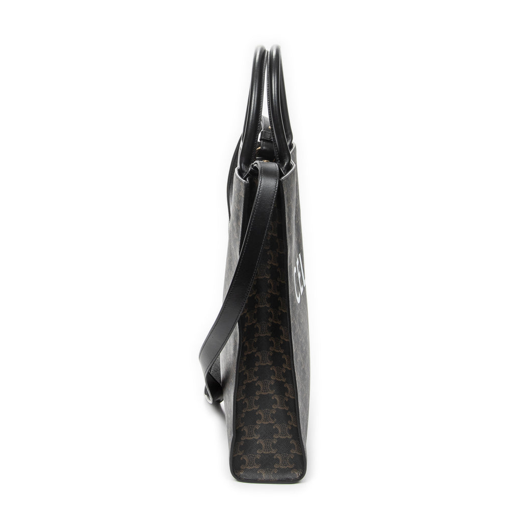 Shoulder Bag Medium Vertical Cabas Tote Black Triomphe Coated Canvas