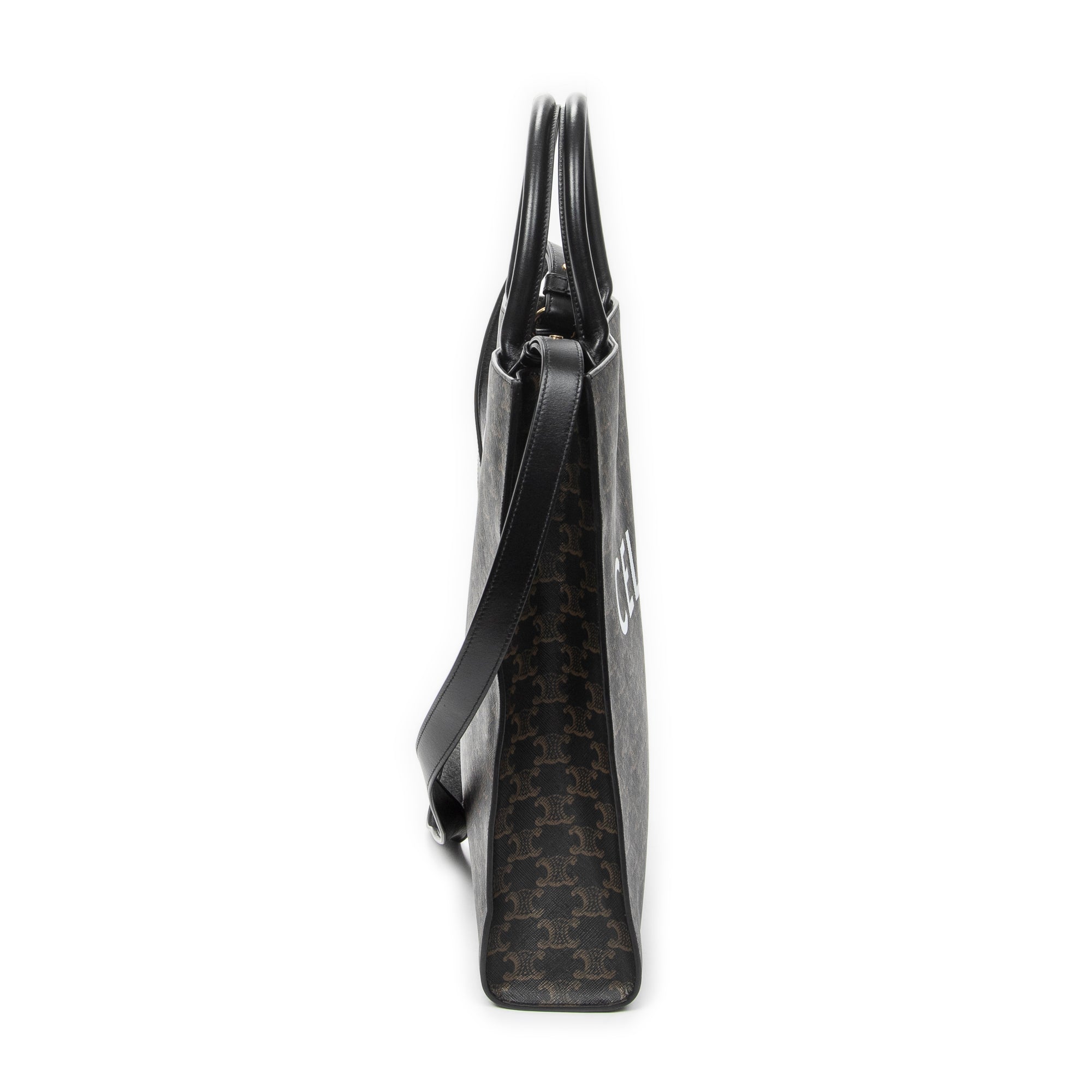 Shoulder Bag Medium Vertical Cabas Tote Black Triomphe Coated Canvas