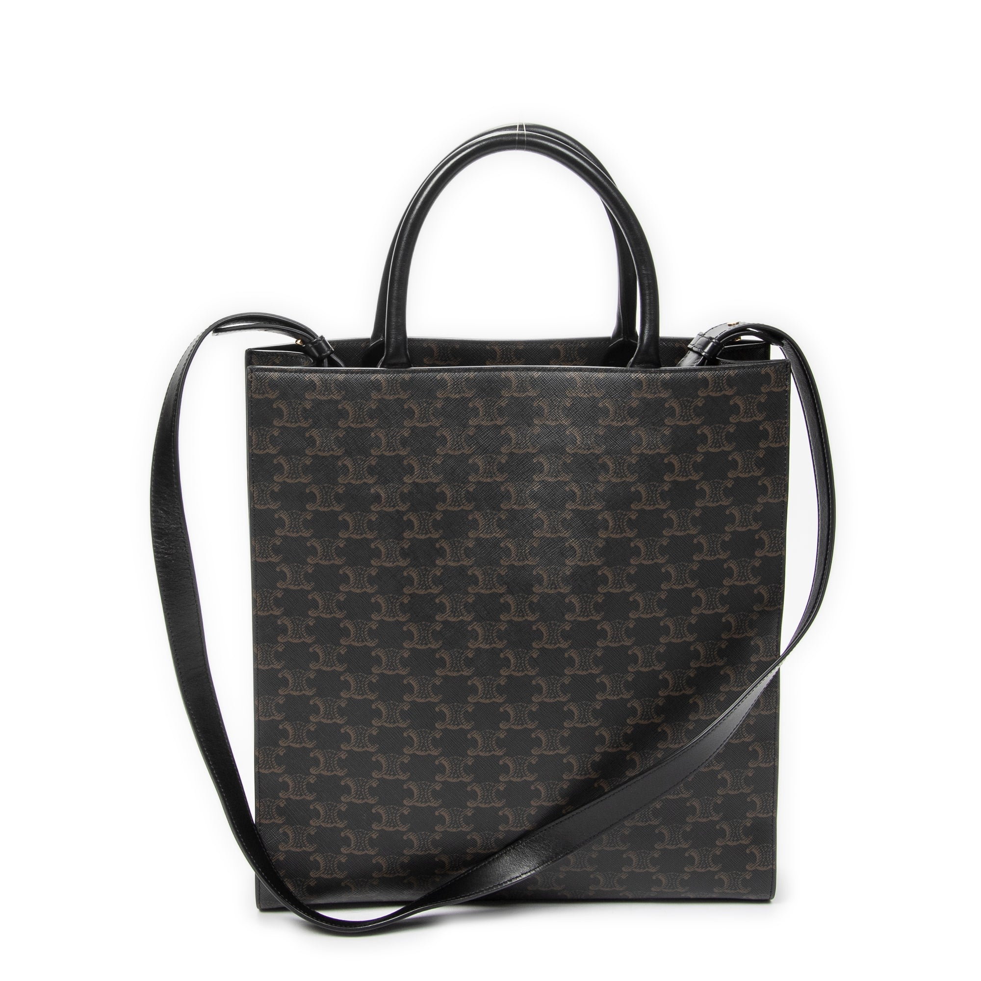 Shoulder Bag Medium Vertical Cabas Tote Black Triomphe Coated Canvas