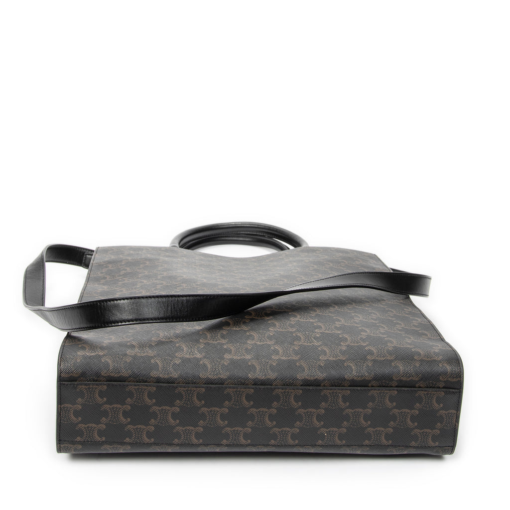 Shoulder Bag Medium Vertical Cabas Tote Black Triomphe Coated Canvas