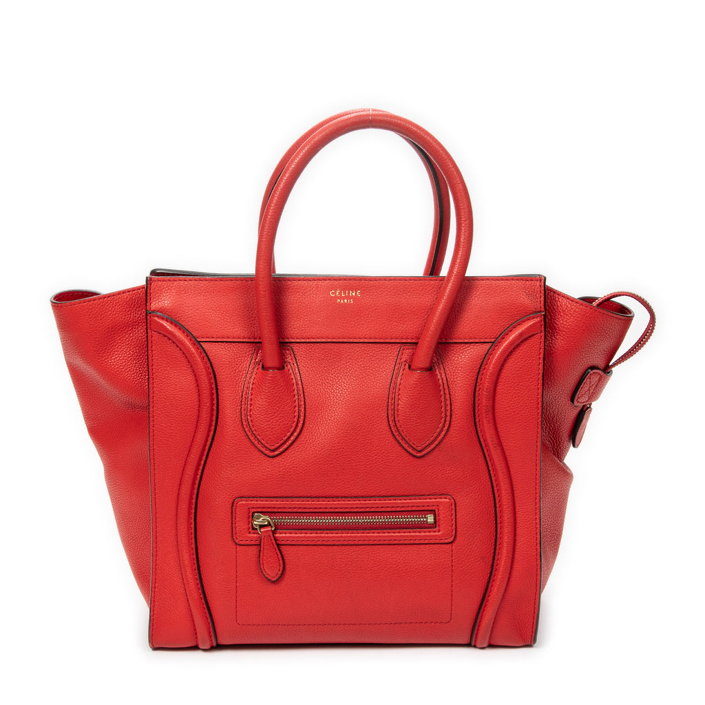 Shoulder Bag Mini Luggage Red Grained Calfskin Leather