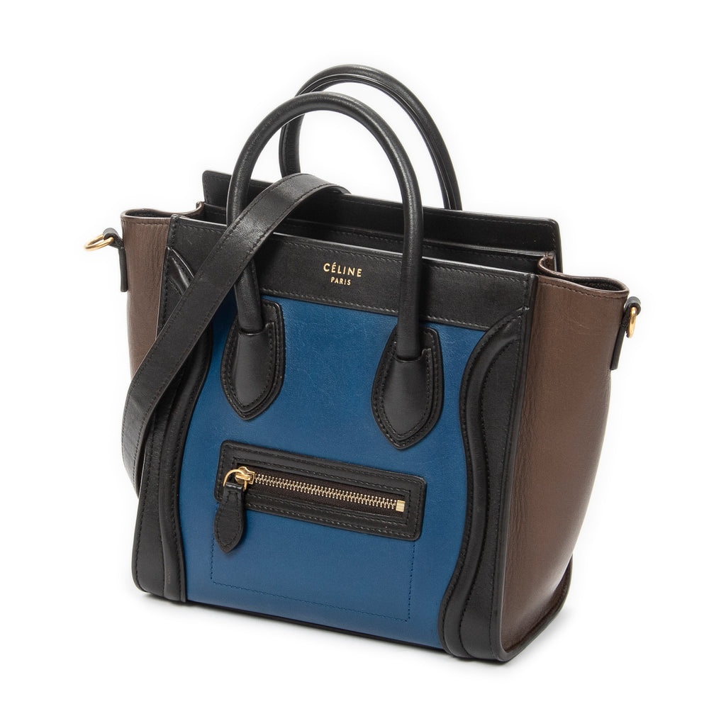 Shoulder Bag Nano Tricolor Luggage Blue Calfskin Leather