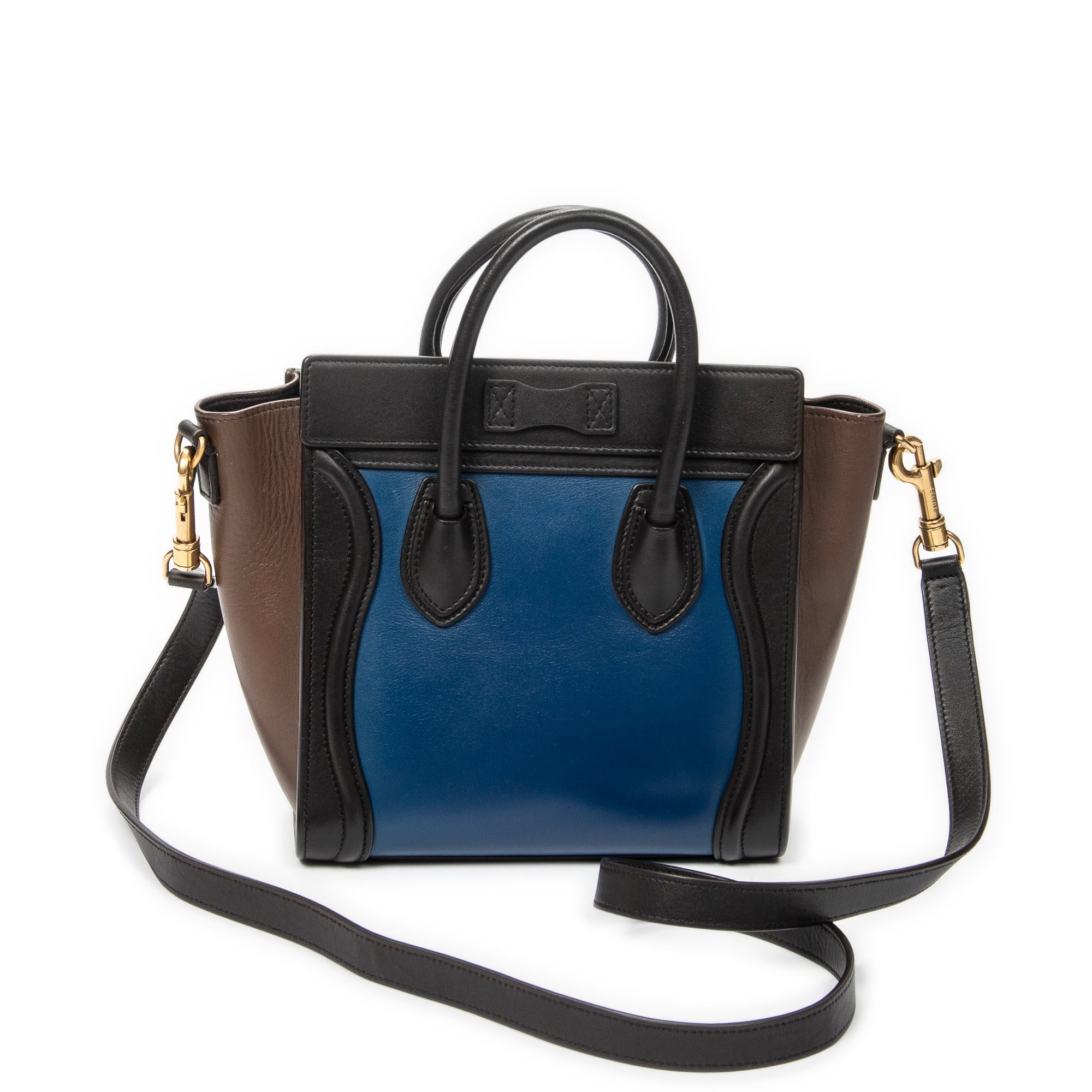 Shoulder Bag Nano Tricolor Luggage Blue Calfskin Leather