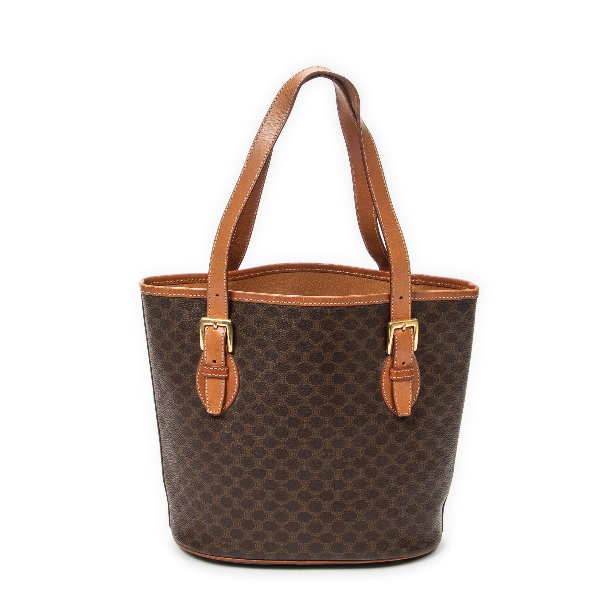 Shoulder Bag Vintage Bucket Tote Brown Macadam Coated Canvas