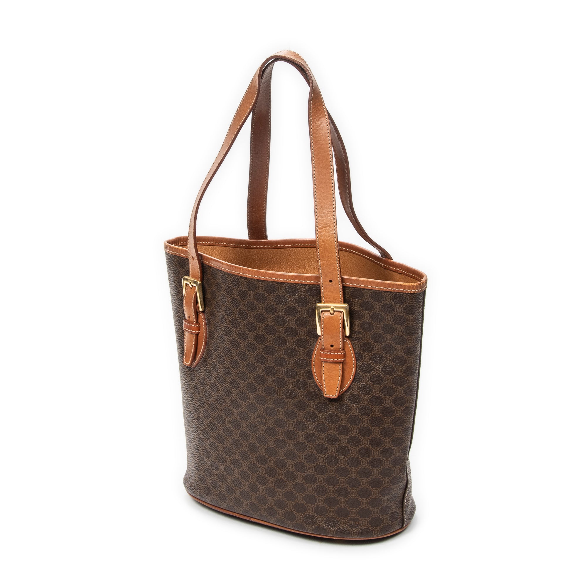 Shoulder Bag Vintage Bucket Tote Brown Macadam Coated Canvas