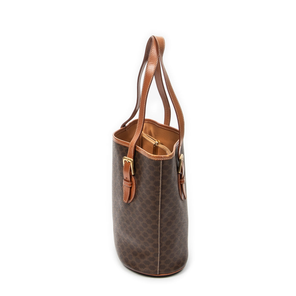 Shoulder Bag Vintage Bucket Tote Brown Macadam Coated Canvas