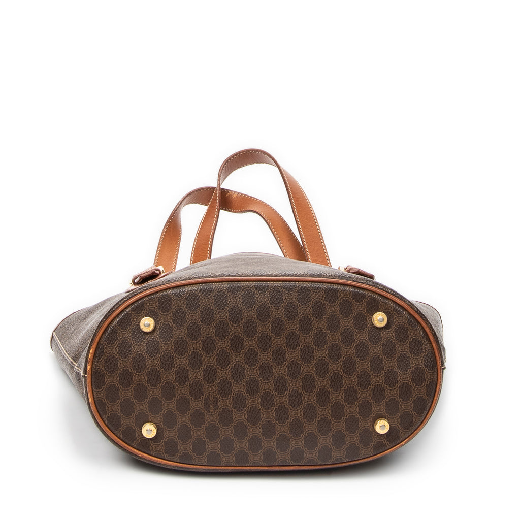 Shoulder Bag Vintage Bucket Tote Brown Macadam Coated Canvas