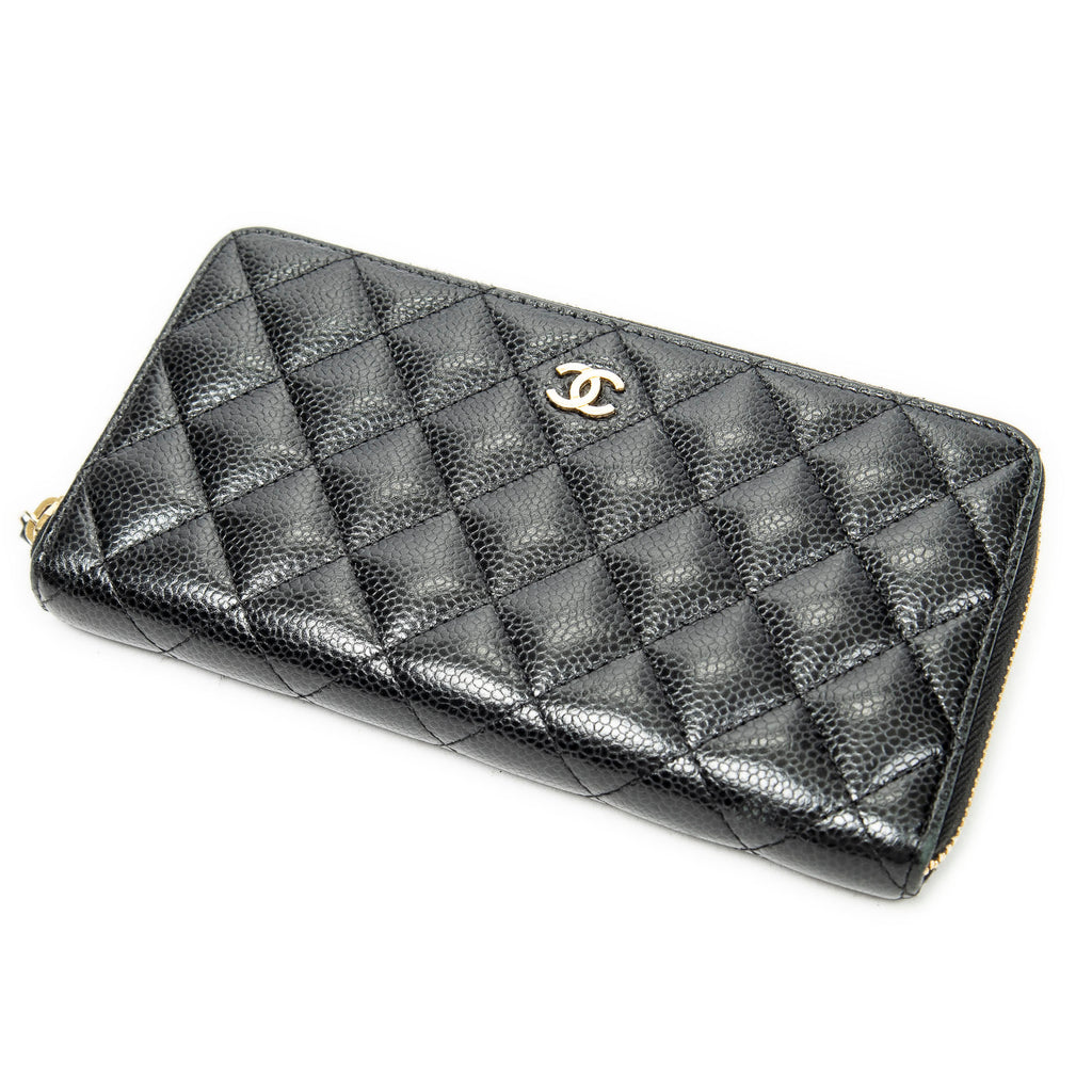 Wallet Classic Zip Around Wallet Black Quilted Caviar Leather