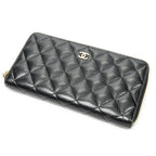 Wallet Classic Zip Around Wallet Black Quilted Caviar Leather
