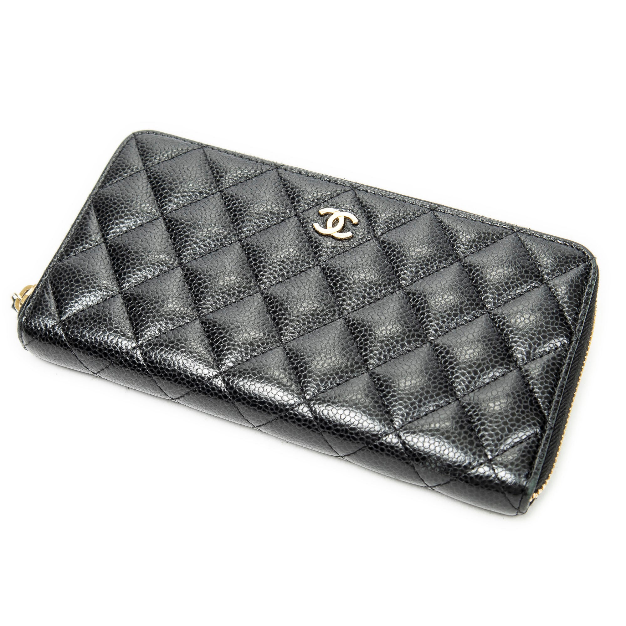 Wallet Classic Zip Around Wallet Black Quilted Caviar Leather