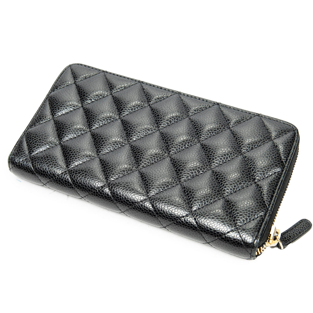 Wallet Classic Zip Around Wallet Black Quilted Caviar Leather