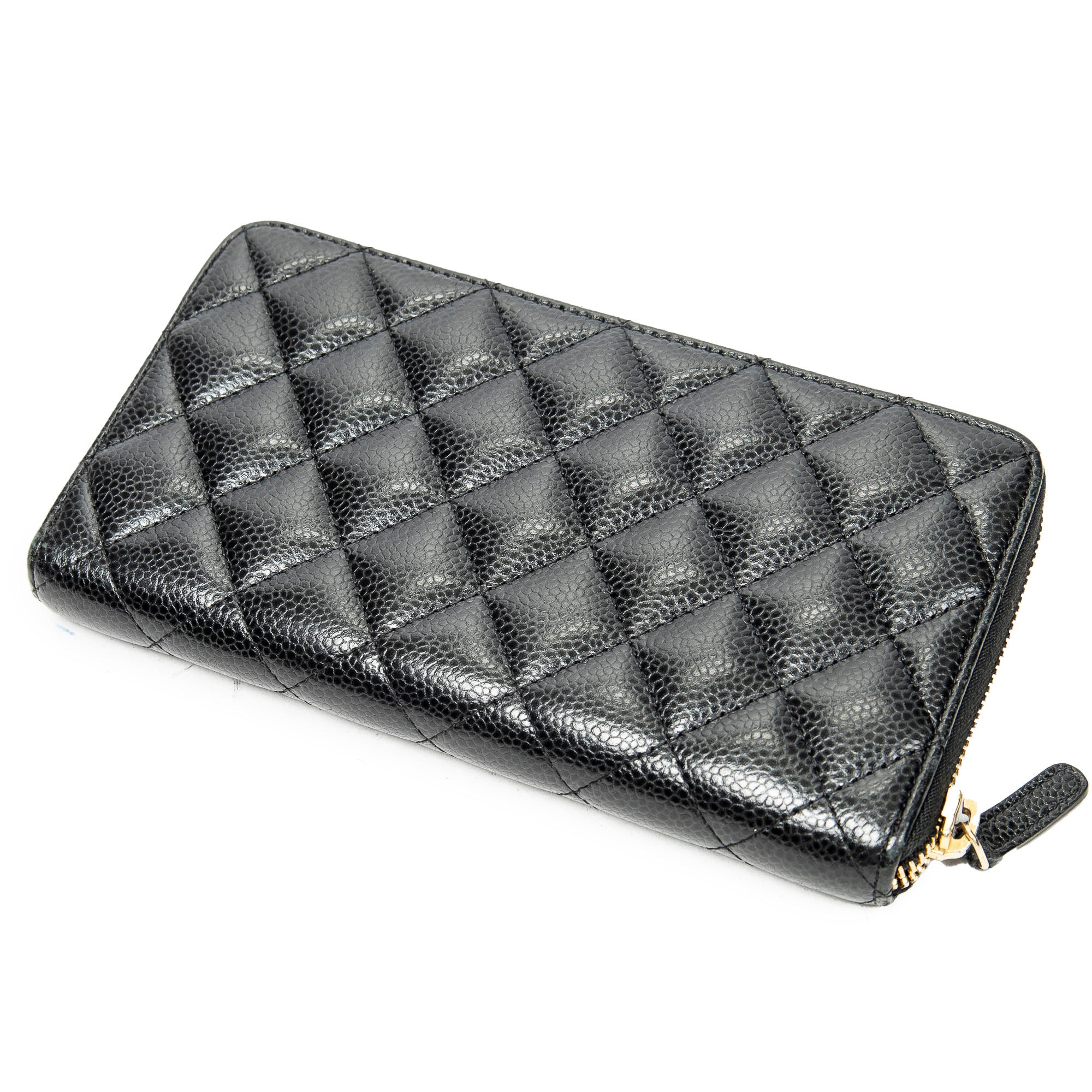 Wallet Classic Zip Around Wallet Black Quilted Caviar Leather