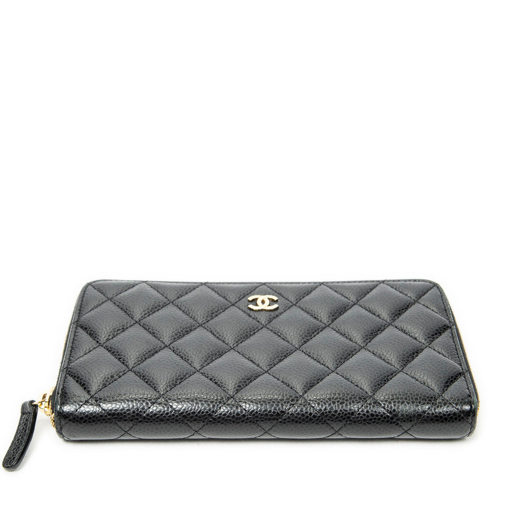 Wallet Classic Zip Around Wallet Black Quilted Caviar Leather