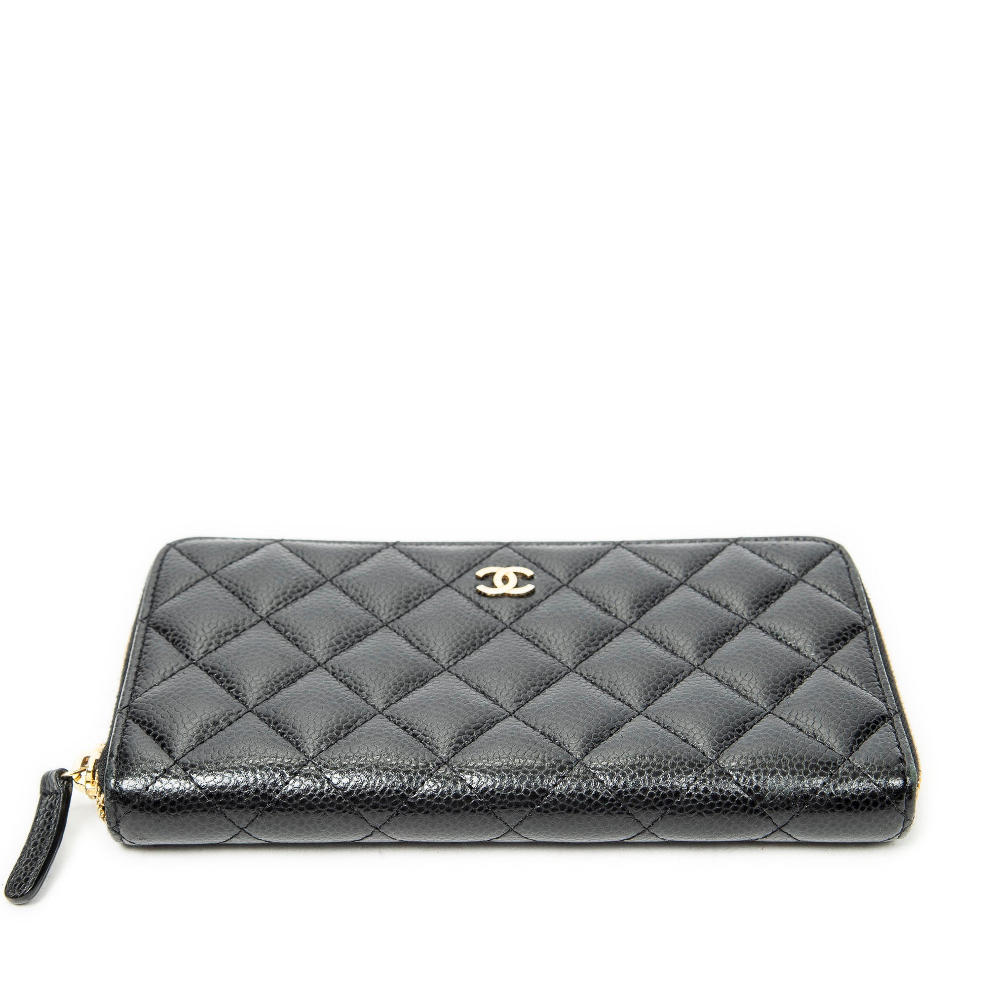 Wallet Classic Zip Around Wallet Black Quilted Caviar Leather