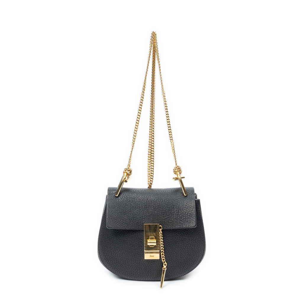 Shoulder Bag Mini Drew Black Grained Calfskin Leather