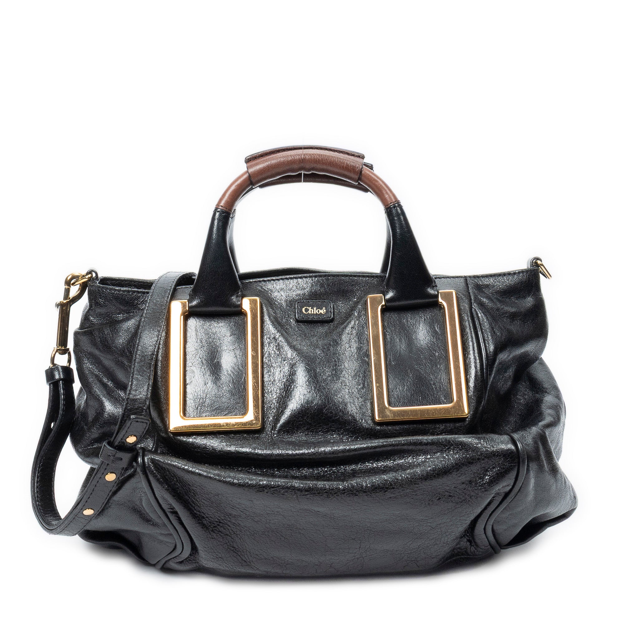 Shoulder Bag Small Ethel Black Distressed Calfskin Leather